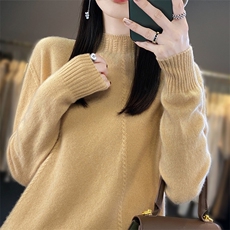 半高领毛衣女秋冬新款时尚纯色简约百搭羊毛针织衫，女装羊毛衫，暖圣羊羊绒