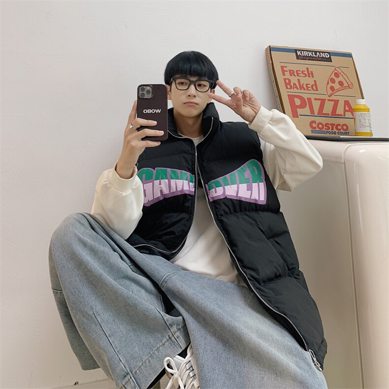 2026秋冬宽松立领保暖加厚棉马甲背心 手塞棉 MJ17566/P75 黑色2图片