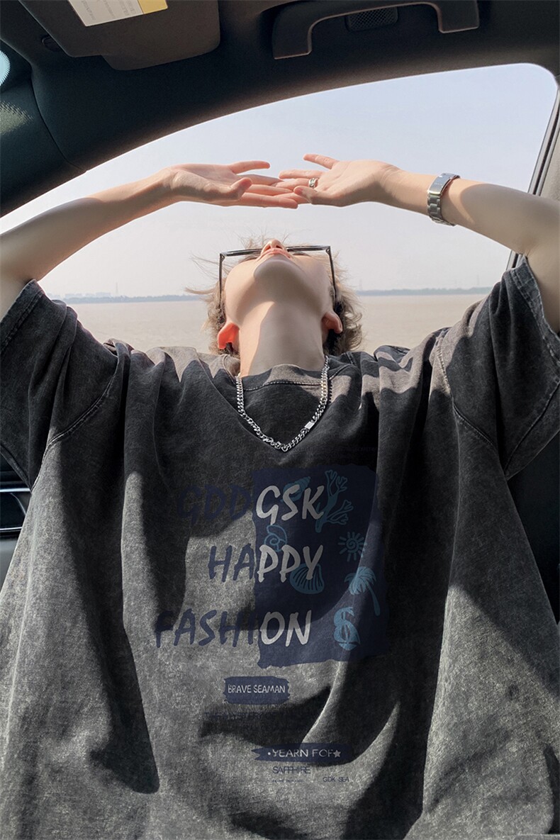 外景重磅水洗夏季潮牌情侣大码短袖T恤男宽松打底体恤SX00066/P35,男装T恤,电商B316