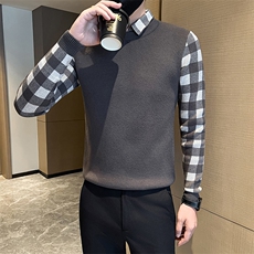 店主风秋冬新款小伙加厚假二件针织毛衣男301A-1/M65/P75控95，男装针织衫/毛衣，星座301A-1