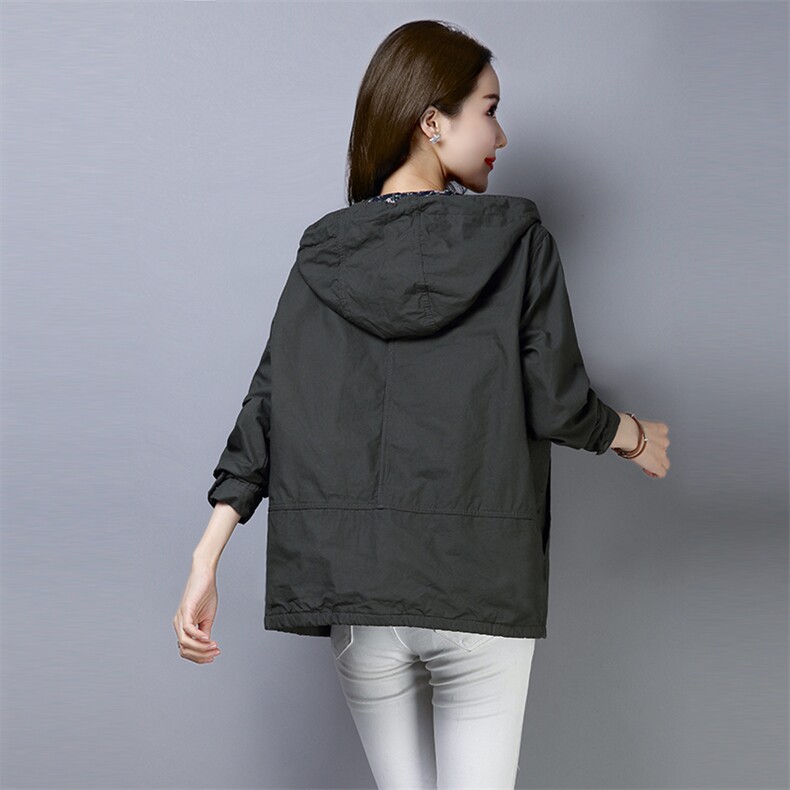 2021新款大码女装纽扣开衫风衣外套纯色棉外套连帽款531款，女装大码女装，秋牧寒烟