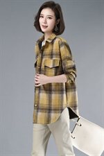2021年春季排多扣格子衬衫POLO领通勤韩版宽松磨毛衬衣，女装衬衫，伊满意