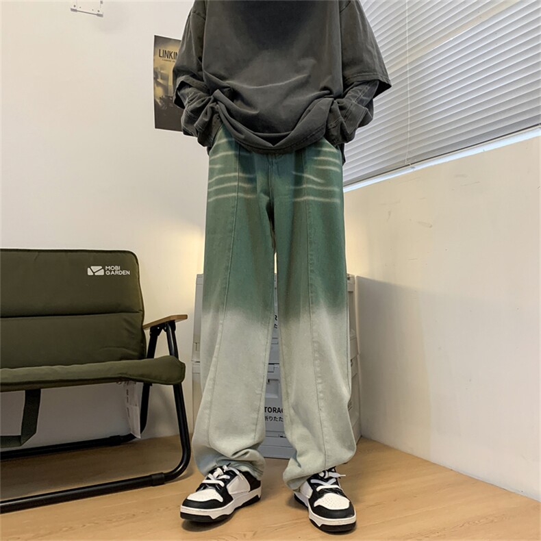 韩ins美式复古渐变阔腿裤宽松直筒拖地休闲牛仔裤男女8137-p48,男装牛仔裤,星座1008