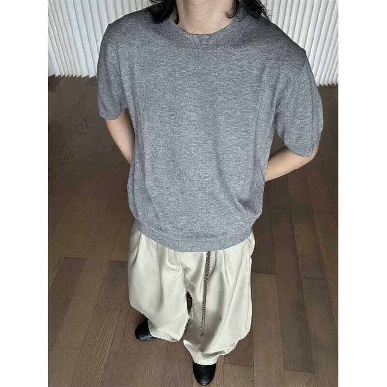 现货针织衫短袖老钱风小领口短袖T2516-P35,男装T恤,星座1212