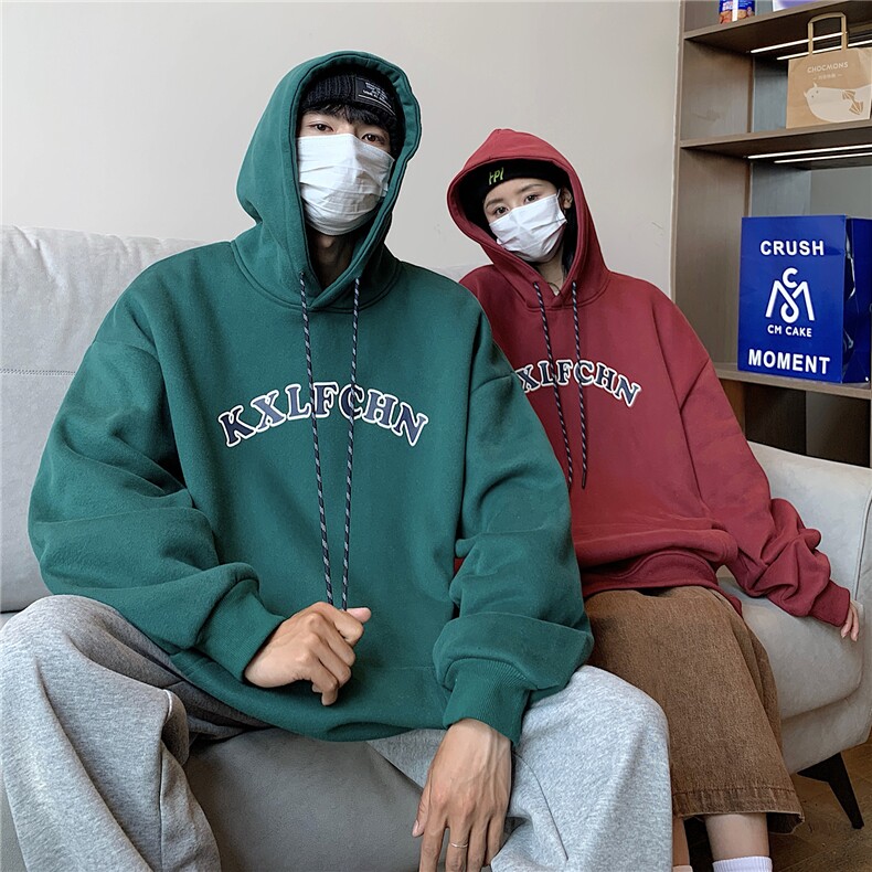 抖音品质 情侣装秋冬装 宽松加厚连帽套头加绒卫衣G1028 P68男图片