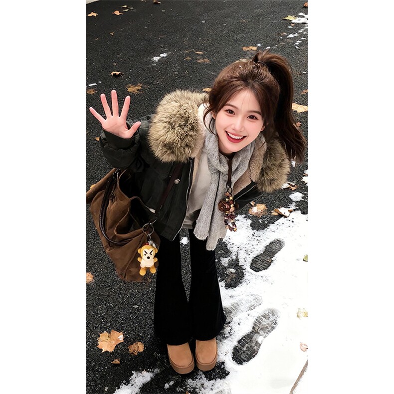 现货重磅boxy短款棉衣座山雕大毛毛领男女棉服水洗工装厚外套,男装棉衣,电商A486-1