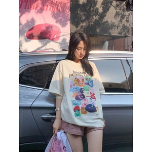 M389-P25 日系卡通纯棉印花短袖 学院风学生初高中宽松百搭上衣图片