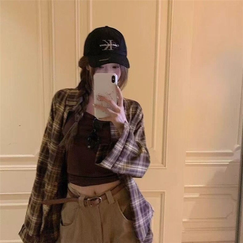 TC498-P45复古美式格子长袖衬衫2026夏季宽松休闲衬衣，女装衬衫，星座617A-2