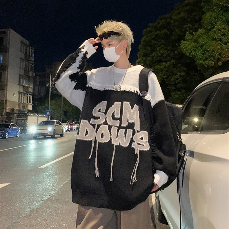 M181/P70秋冬新款个性设计感毛衣男百搭宽松潮流针织衫上衣外套,男装针织衫/毛衣,电商基地A050
