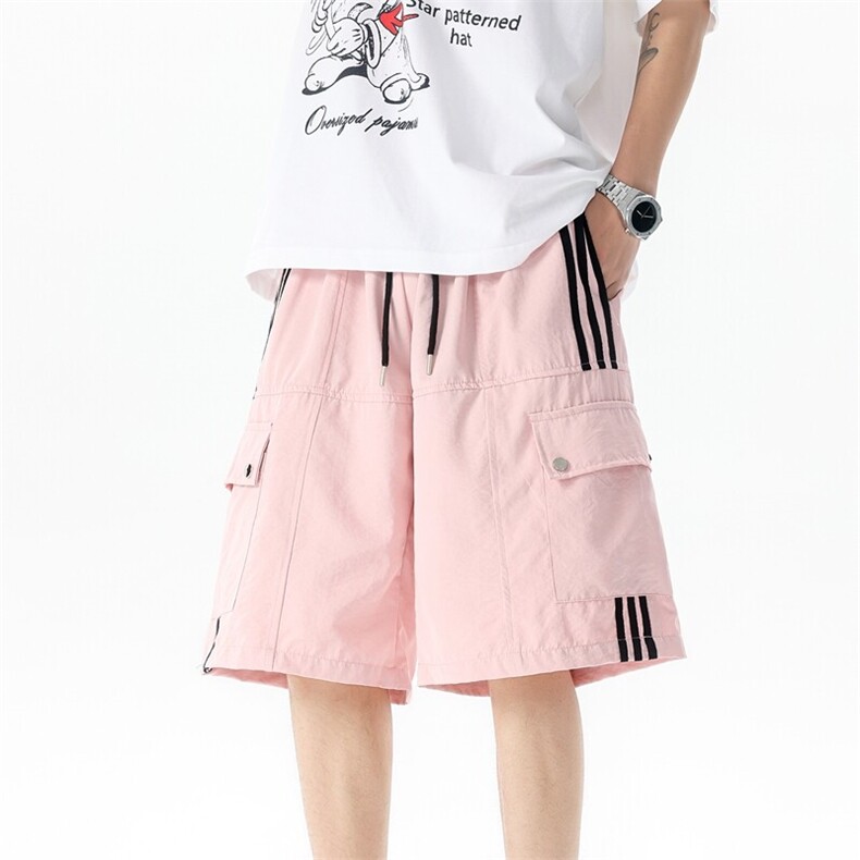 8XL-M三条杠工装短裤大码休闲运动中裤条纹冰丝五分裤DK1303/P48,男装休闲裤,电商B238