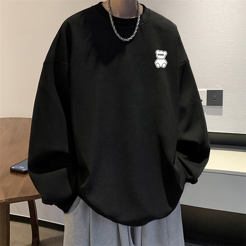 华夫格卫衣圆领卫衣男大码长袖t恤男外套 HW76292-P30加绒款-P40图片