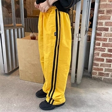 冰丝速干条纹裤子男秋季薄款多巴胺美式潮牌宽松直筒休闲运动长裤，女装休闲裤，星座506A