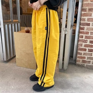 冰丝速干条纹裤子男秋季薄款多巴胺美式潮牌宽松直筒休闲运动长裤图片