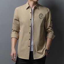 秋季长袖衬衫男士免烫纯棉春秋2023新款刺绣中年商务休闲衬衣服，男装衬衫，电商B212（原钱塘6029）