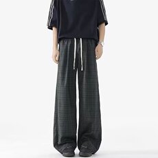 时尚复古格子松紧腰抽绳休闲裤长裤秋款大码阔腿裤男女h8042P40，男装休闲裤，星座1013-1