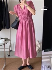 法式方领泡泡袖连衣裙夏季设计感小众温柔高级感初恋茶歇裙子，女装连衣裙，香丽迪1