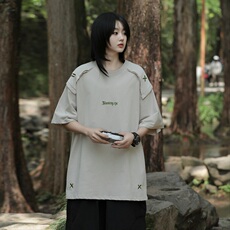 美式高街麂皮绒短袖t恤男夏季肩章装饰上衣T201，男装T恤，星座1116A-1（原606A）
