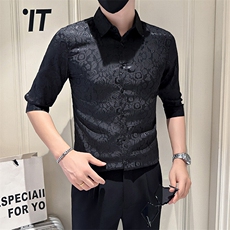 店主风社会小伙男士新款提花七分袖衬衫男衬衣301A-1/CS588/P55，男装衬衫，星座301A-1