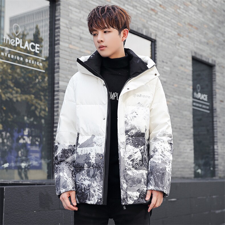 现货雪山款连帽时尚宽松轻薄白鸭绒扎染外套羽绒服R8833P100,男装羽绒服,星座301D-5(原星座1415）