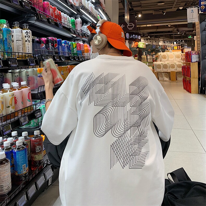 2025夏港风全棉宽松休闲重影印花oversizeT恤B266-DX16-P30,男装T恤,星座B257-1