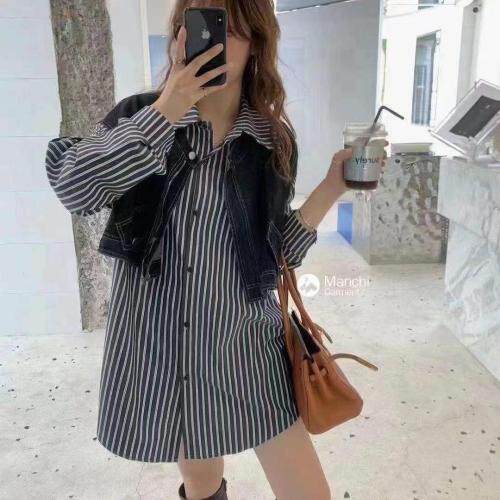 牛仔拼接假两件套图片