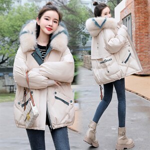 小个子派克棉服2023年冬季新款女装休闲气质绣花大毛领棉衣图片