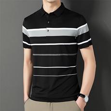 男士短袖T恤休闲商务条纹翻领POLO衫中年装T恤上衣CK863112-P80，男装Polo衫，星座1105-3