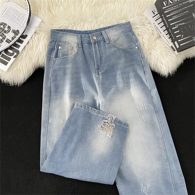 美式复古做旧水洗牛仔裤男款百搭宽松潮流阔腿裤，男装牛仔裤，星座410-6（原星座1304-1）