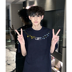 万针全刺绣解构设计260克重磅双纱纯棉高品质美式高街短袖T恤特33，男装T恤，电商A486