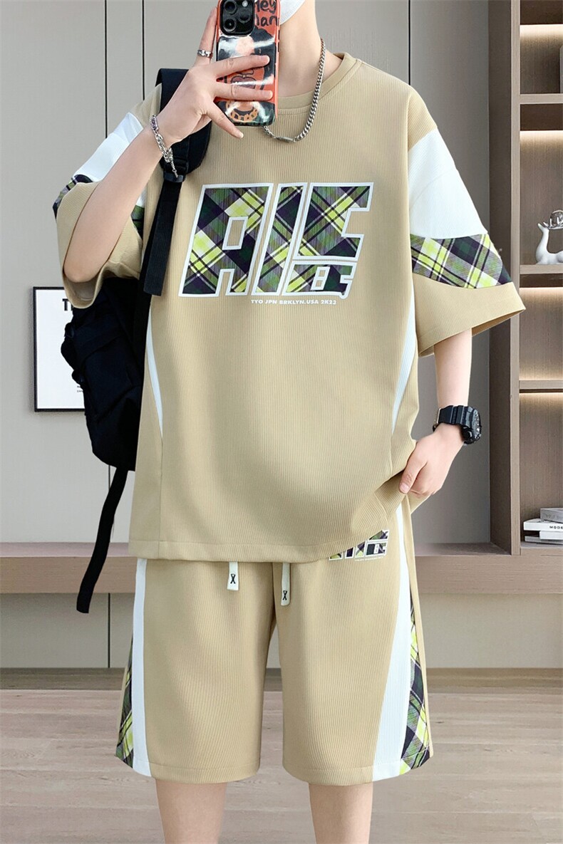 2025夏季新款痞帅时尚休闲宽松短袖t恤两件套潮A436-1120-P60,男装T恤,电商A436