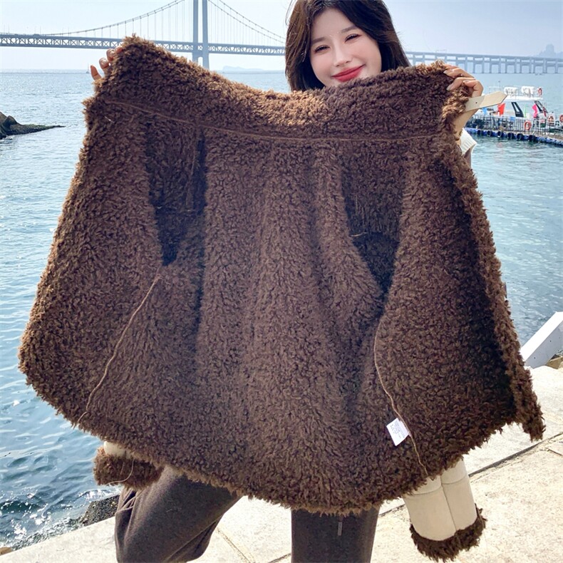 巨好看麂皮绒短外套女2025冬季新款韩系皮毛一体小个子羊羔毛棉服,女装棉衣/棉服,浙宝217