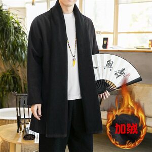 2020冬季中国风开衫加绒加厚亚麻长袖开衫披风男外套D584P105图片