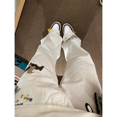 美式刺绣牛仔裤男秋季设计感阔腿弯刀裤高街直筒微喇裤LG9533-p48，男装牛仔裤，星座1008