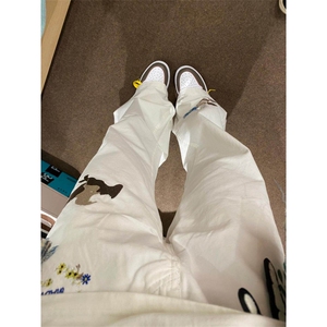 美式刺绣牛仔裤男秋季设计感阔腿弯刀裤高街直筒微喇裤LG9533-p48图片