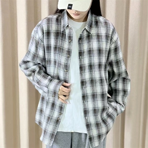 春季新款现货（跨境电商）格子男女情侣款潮流宽松格纹衬衣图片