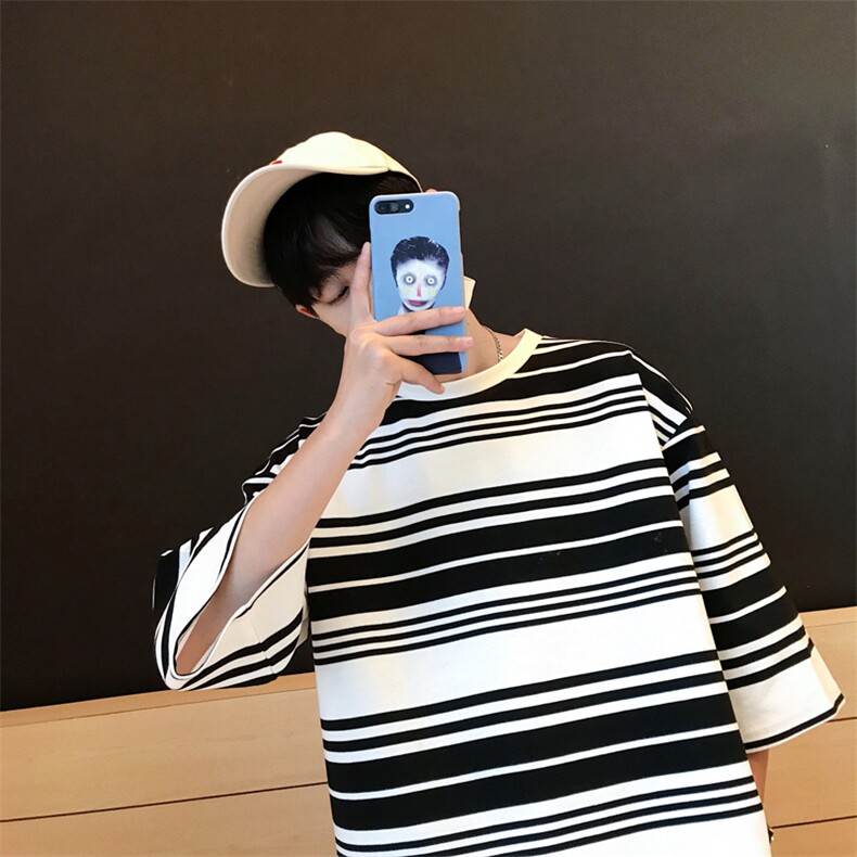 条纹飘带七分袖T恤男夏韩版百搭宽松显瘦休闲上衣404-2-T,男装T恤,星座409(原A307）