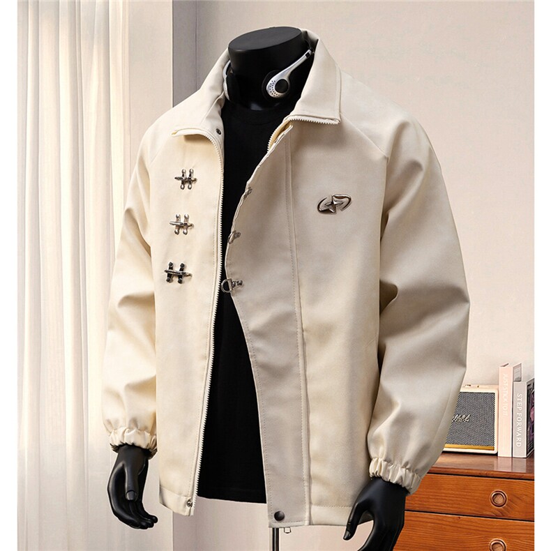 港风美式复古面料飞机扣可拆卸胸针PU皮衣夹克男JK77768P105控148，男装皮衣，星座226-1