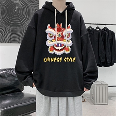 WY2185-P35加绒款-P40纯棉连帽卫衣男大码运动帽衫宽松薄外套男，男装卫衣，电商A040