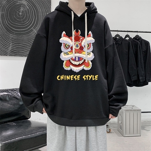 WY2185-P35 加绒款-P40 纯棉连帽卫衣男大码运动帽衫宽松薄外套男图片