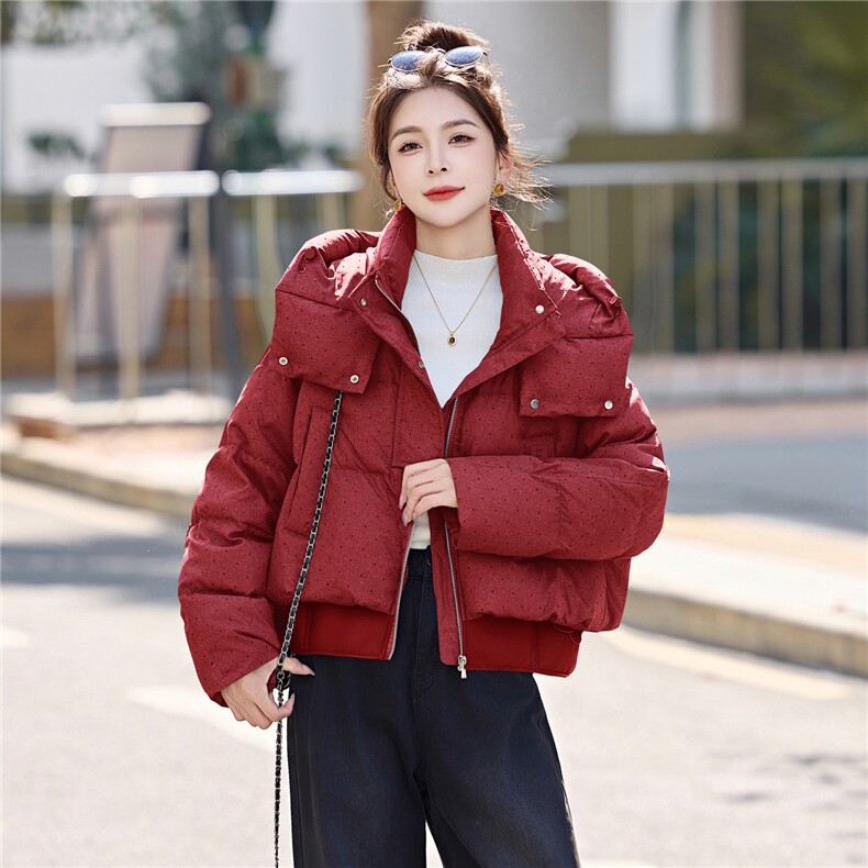 新年时尚红短款羽绒服女2026冬季新款毛领小个子保暖羽绒洋气外套,女装羽绒服,意芙