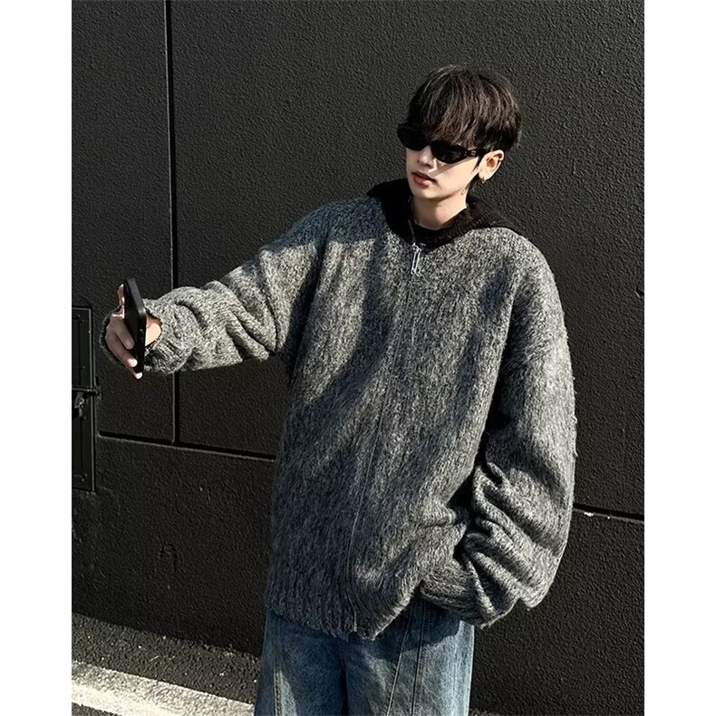 美式复古重磅宽松开衫毛衣海马毛外套X056P60,男装针织衫/毛衣,星座1116-2