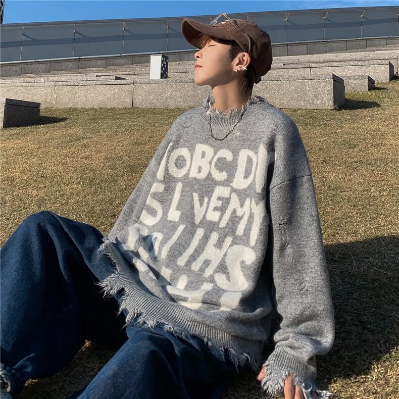 2023款时尚潮男百搭宽松圆领针织毛衣外套,男装针织衫/毛衣,四季星座218-1