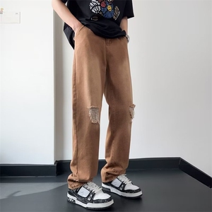 青春流行ins男原宿美式vibe裤子直筒水洗拉链牛仔裤潮R900P42图片