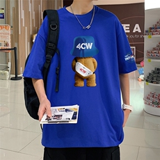 港风纯棉夏季休闲宽松纯色小熊短袖T恤男女潮T6045P25控38，男装T恤，电商A268A
