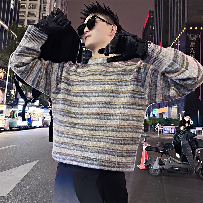 LV310/P98控138美式冬季条纹情侣款男士针织衫毛衣打底线衣首1，男装T恤，星座305B