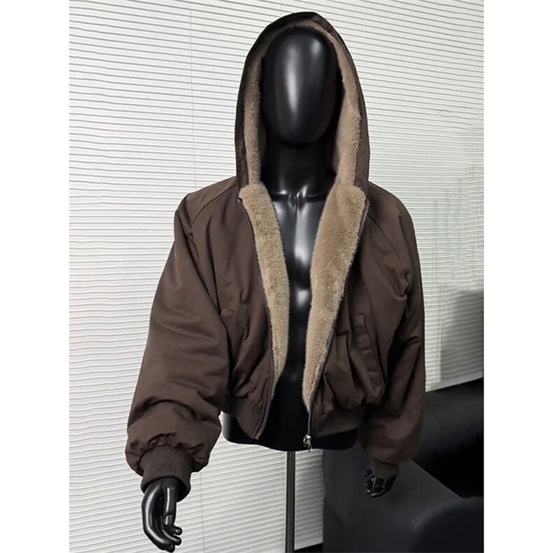两面穿现货重磅短款座山雕棉衣男女双面穿毛毛绒棉服加厚外套图片