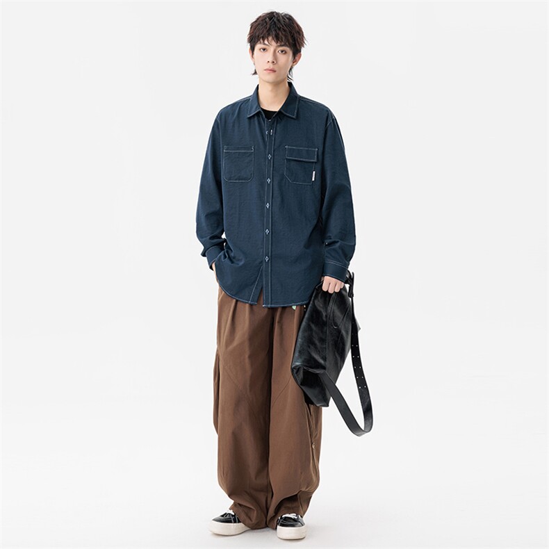 新款(跨境货源）长袖牛仔衬衫男宽松休闲外套,男装衬衫,星座1107-1