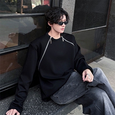 现货高品质垫肩小众机车设计高街痞帅潮男打底衫长袖T恤特P48，男装T恤，电商B319