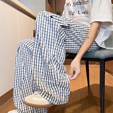 夏季薄款透气凉感格子裤男女同款垂感宽松褶皱休闲裤冰丝裤长裤子，男装休闲裤，星座506A