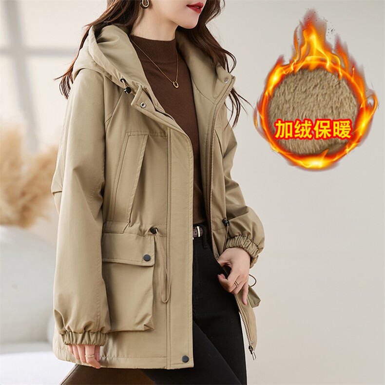红加绒派克服外套女秋冬2024新款时尚百搭休闲连帽保暖棉服,女装棉衣/棉服,慕咨